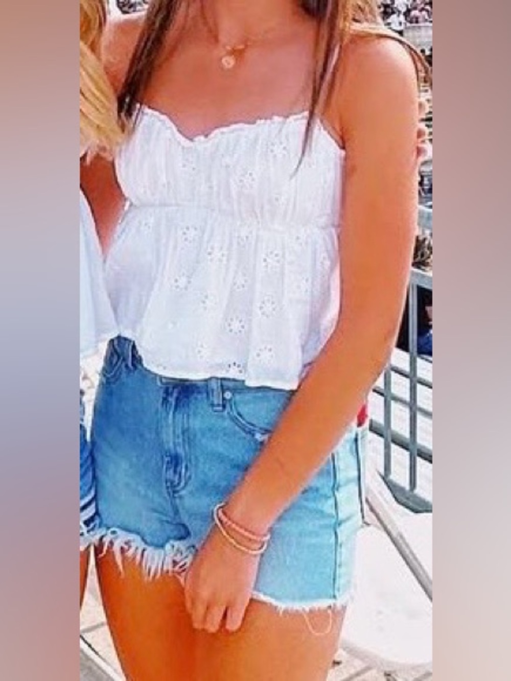 Hollister White Eyelet Babydoll Crop Tank Top Adjustable Straps Cottagecore XS